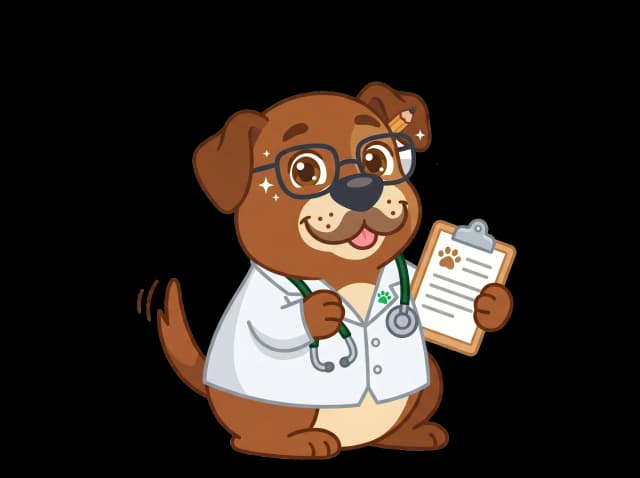 Cachorro veterinário com estetoscópio e prancheta